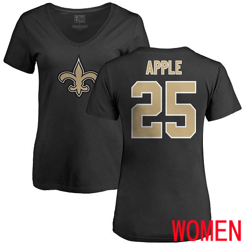 New Orleans Saints Black Women Eli Apple Name and Number Logo Slim Fit NFL Football #25 T Shirt
